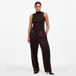 Petite Pintucked Slim Pull-On Pants in Satin
